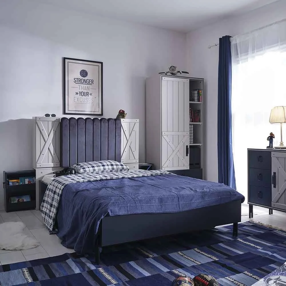 Letto ad una piazza Rust realizzato in legno con libreria sui lati compresa