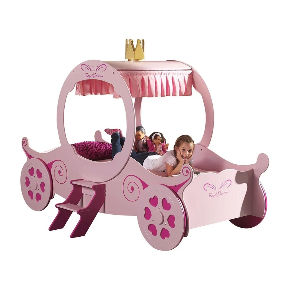 Letto carrozza Kate realizzato in legno MDF con rete a doghe e materasso inclusi