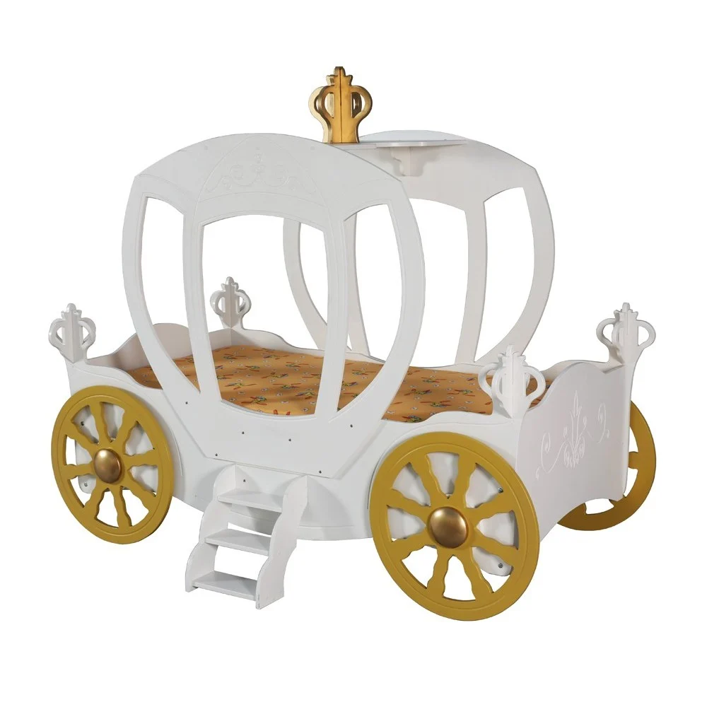 Letto PRINCESS CARRIAGE in mdf per bambine con rete e materasso