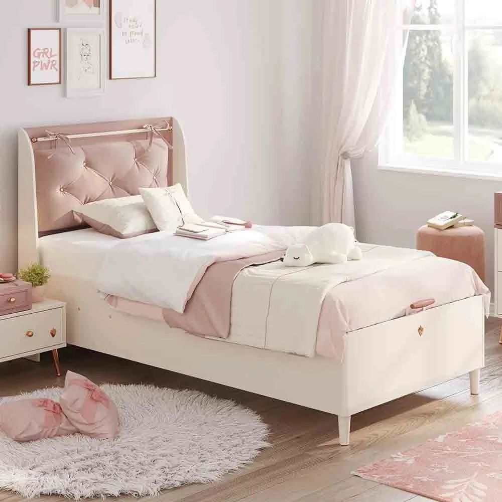 Cilek Letto con Contenitore Elegance, con Testata Trapuntata in Microfibra Rosa