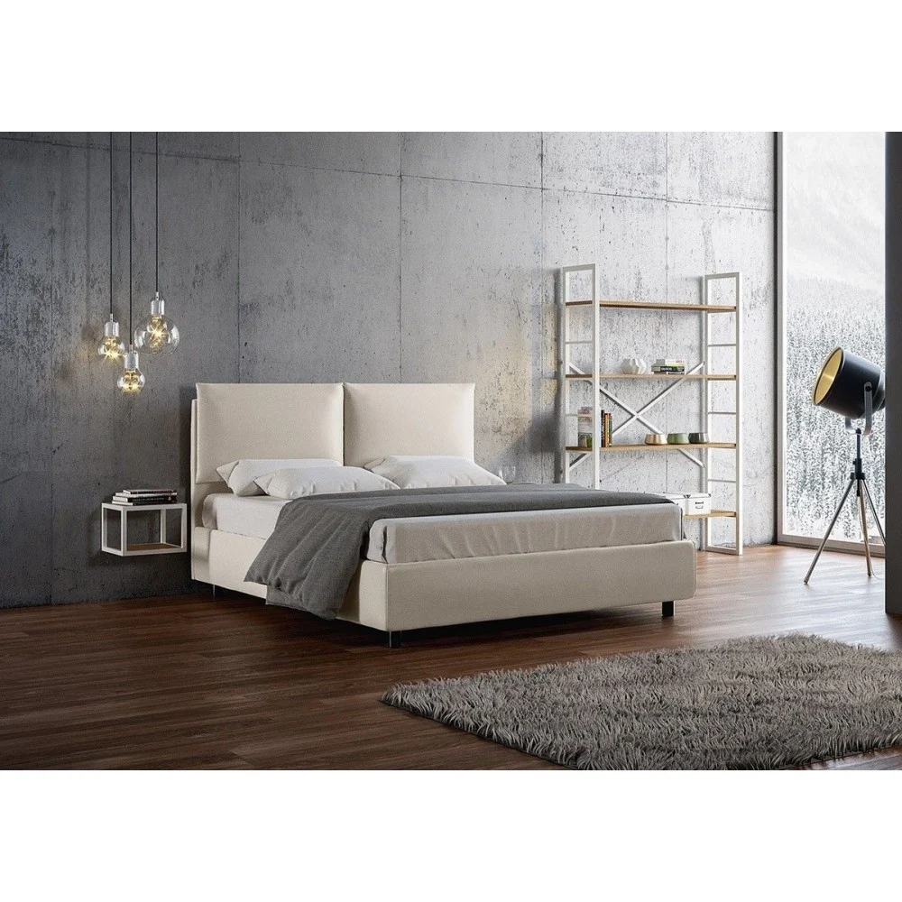 Letto matrimoniale Antea con struttura a contenitore o senza e rete inclusa. Rivestimento in similpelle compleamente sfoderabile