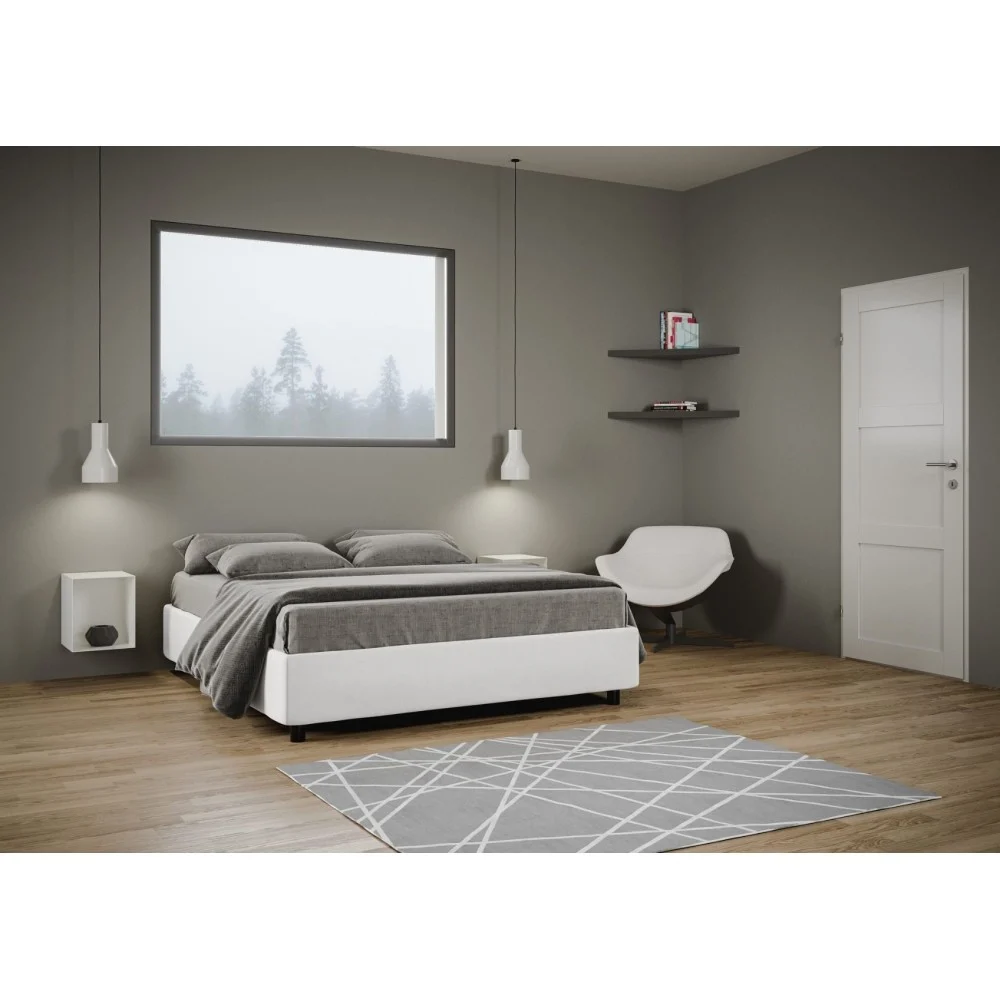 Letto matrimoniale Azelia a sommier rivestito in similpelle sfoderabile con contenitore o senza in due colori