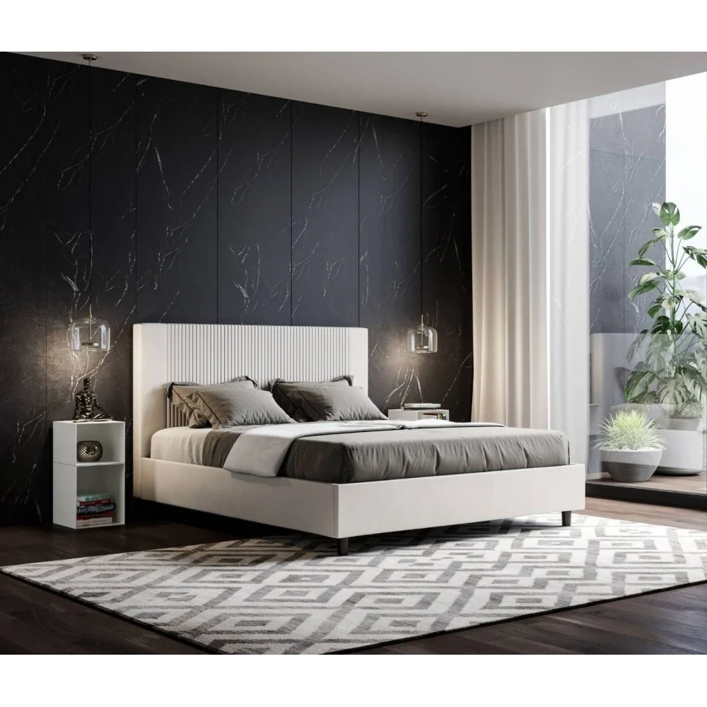 Letto matrimoniale Goya di Itamoby realizzato con struttura in legno e rivestito in similpelle