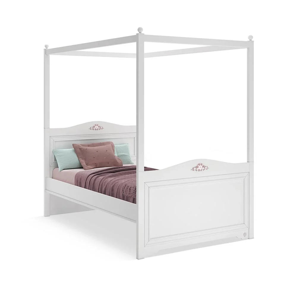 Cilek Letto per bambine Rustic White con letto estraibile, baldacchino e zanzariera