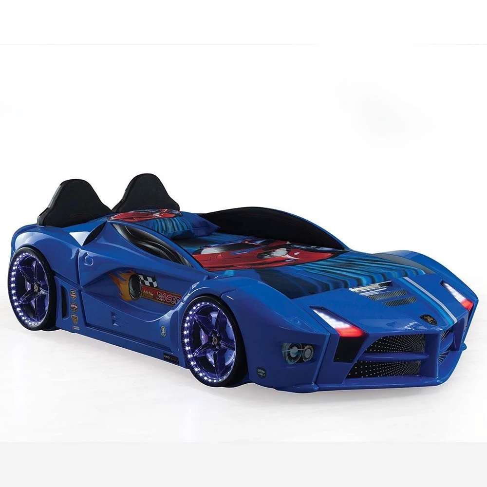 Letto per bambini a forma di auto sportiva con LED – Cameretta racing di design