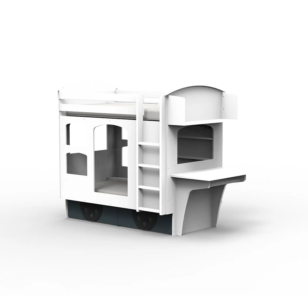 Letto a castello Wagon di Mathy by Bols con scrivania e mensola