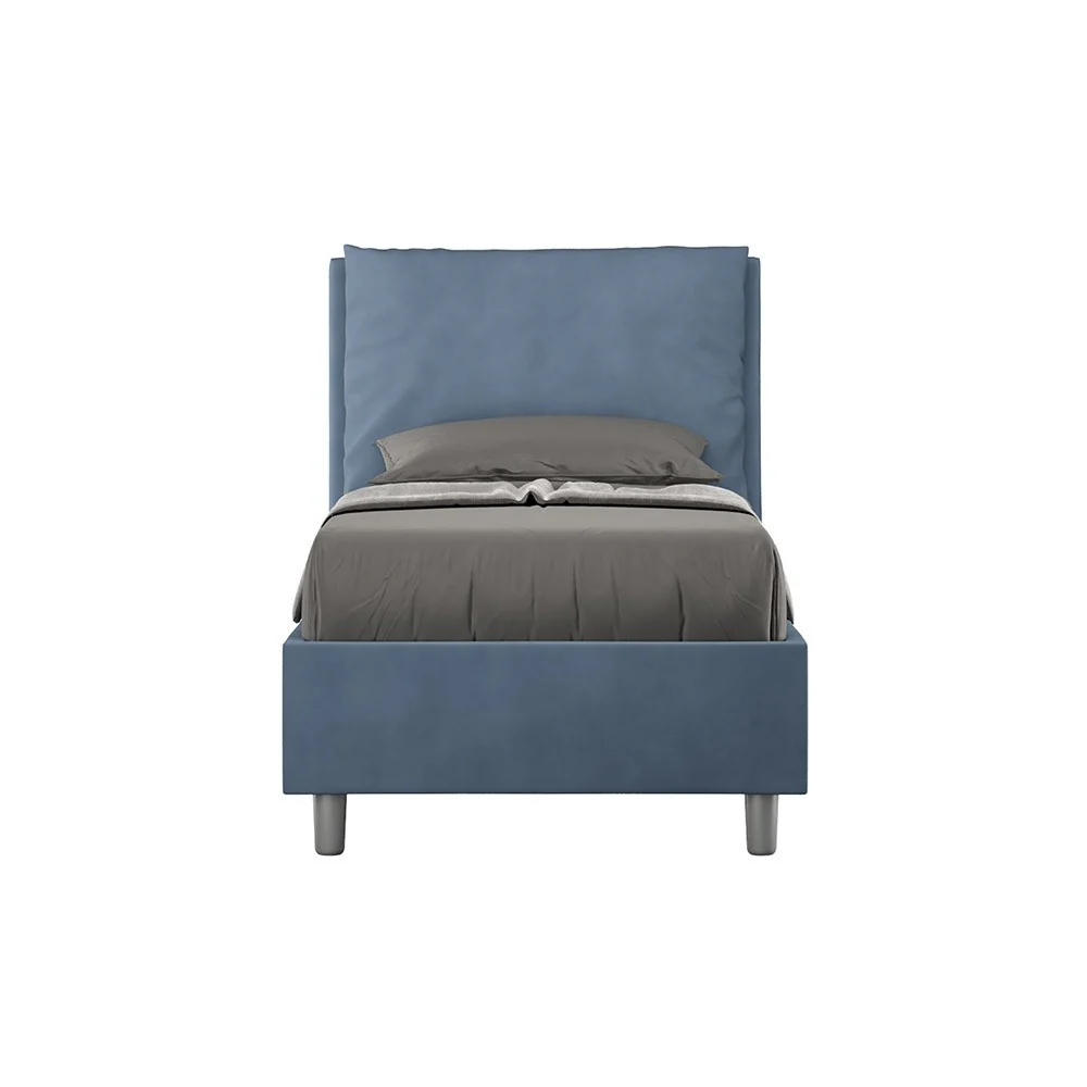 Letto singolo Antea di Itamoby con testata imbottita e cuscino rivestito in microfibra, con o senza contenitore