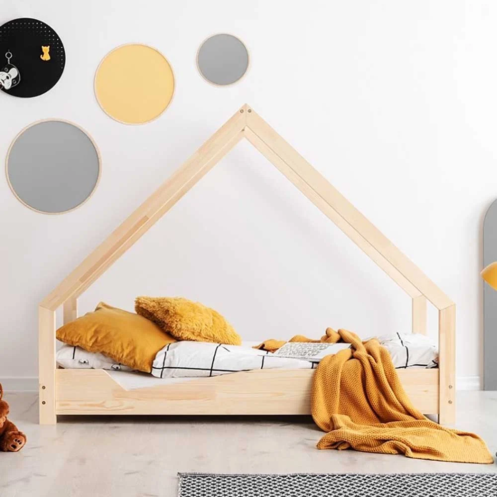 Letto singolo per cameretta a forma di casetta in legno di pino