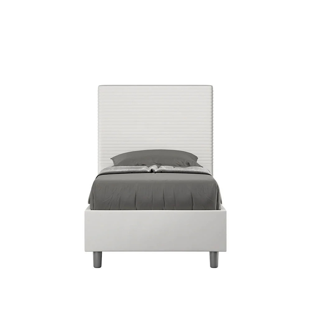 Letto singolo Focus di Itamoby con testata imbottita a righe, con o senza contenitore