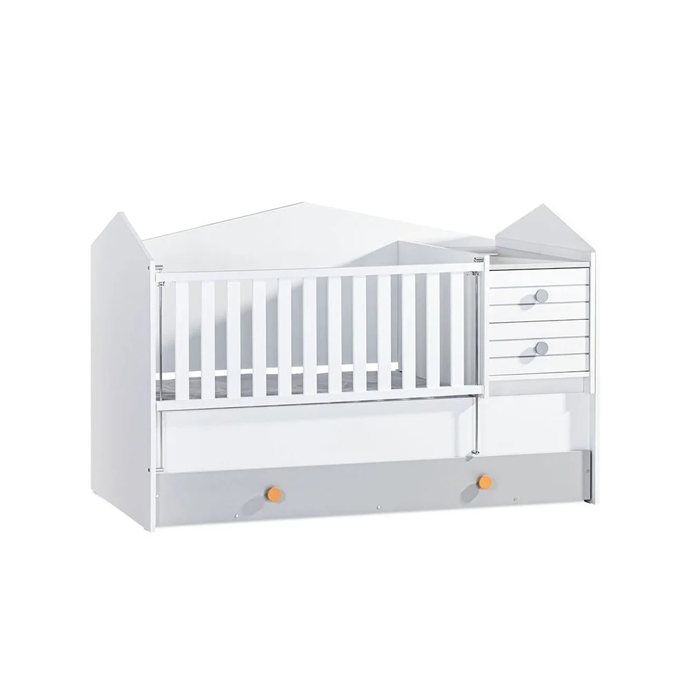 Letto trasformabile della Linea Bird con 2 cassetti e cassettiera sotto letto