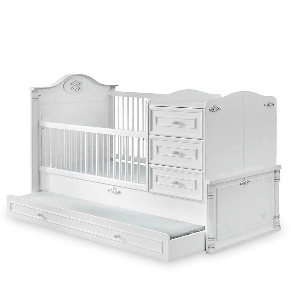 Cilek Letto Trasformabile Romantic, da Lettino 130 x 80 cm a 180 x 80 cm, con Cassetto e Comodino