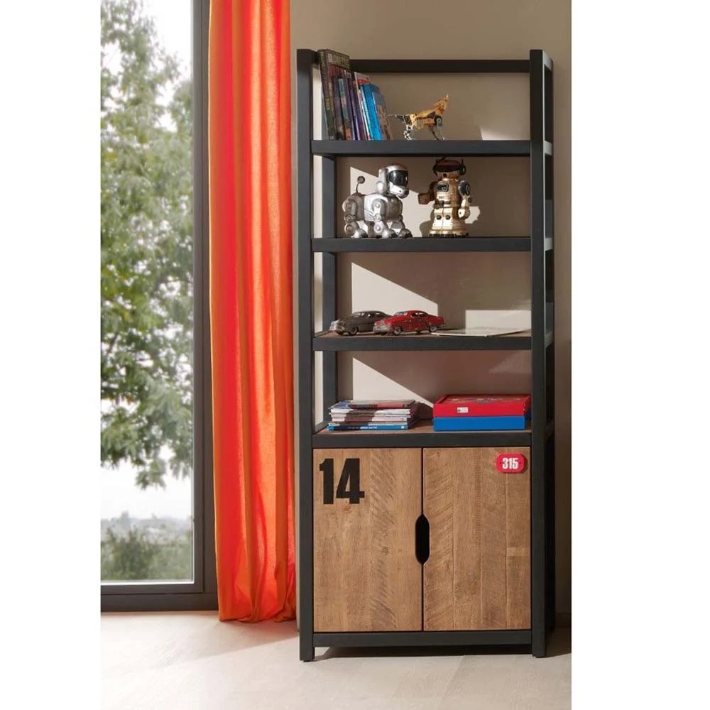 Libreria Alex con ripiani e cassetti in legno massello di pino