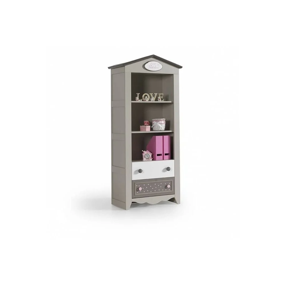 Libreria Pretty Colore Bianco e Rosa, con un Cassetto e due Armadietti