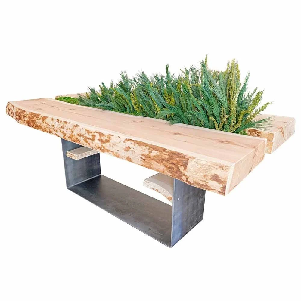 Linfadecor Cirmolo tavolo in legno con piante stabilizzate base in acciaio