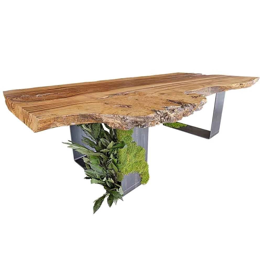 Linfadecor tavolo castagno in pezzo unico con piante stabilizzate