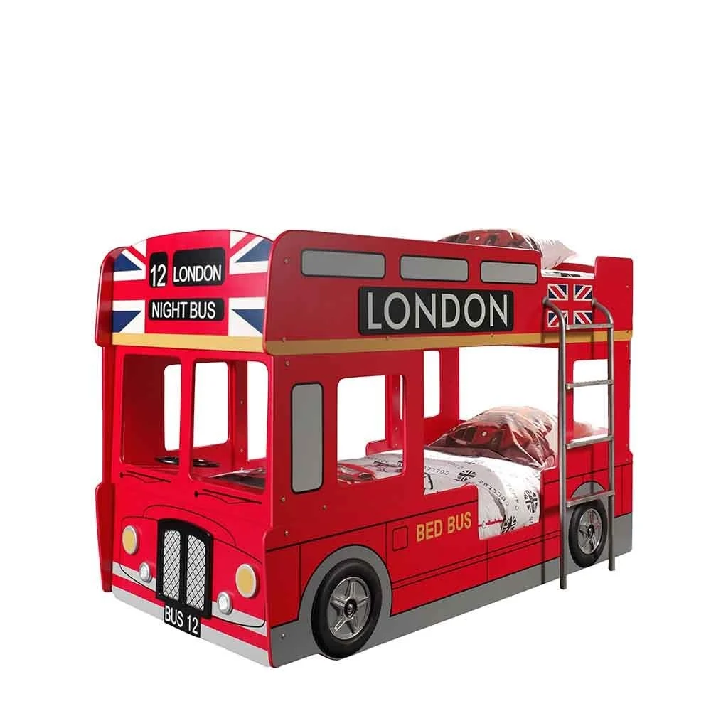 Letto a castello London Bus in legno MDF laccato rosso