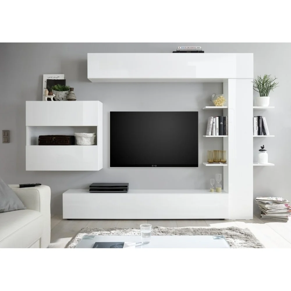 Mobile soggiorno Lesly realizzato in Italia in legno melaminico con struttura modulare