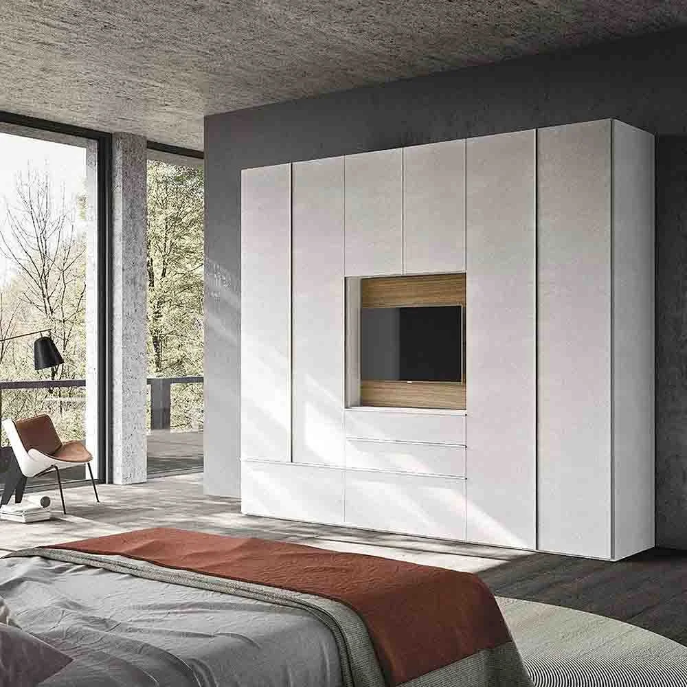 Mobilgam composizione 354 armadio in nobiltato cemento con vano TV noce light orientabile
