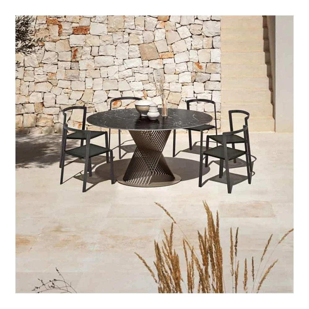 My Your Push tavolo tondo da giardino con base in alluminio e top in gres