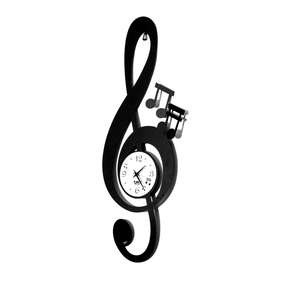 Orologio da parete Chiave Musicale di Arti e Mestieri realizzato in metallo disponibile nella versione bianca o nera