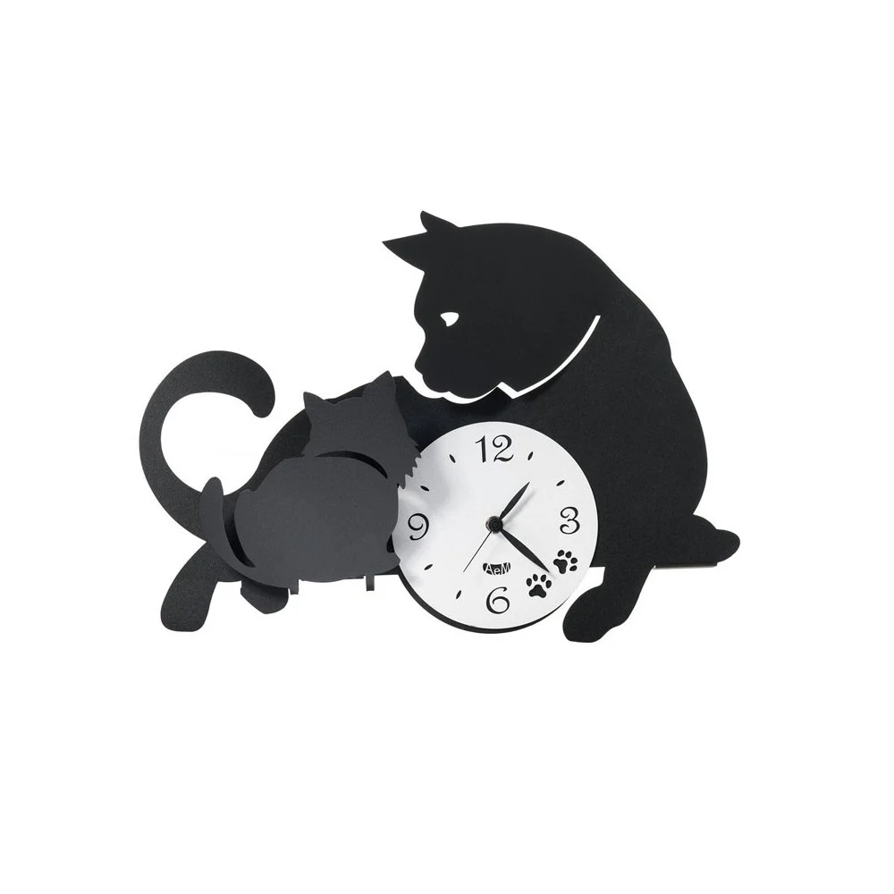 Orologio da Parete Mamma Gatta di Arti e Mestieri nero tagliato a laser realizzato in metallo