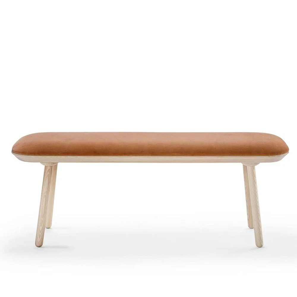 Panca naïve frassino e velluto terracotta 140 cm