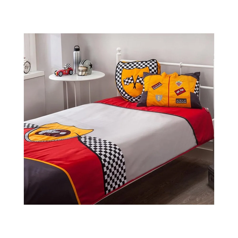Cilek Piumino Racer Con Due Cuscini, Look da Auto Sportiva con Motivo a Scacchi