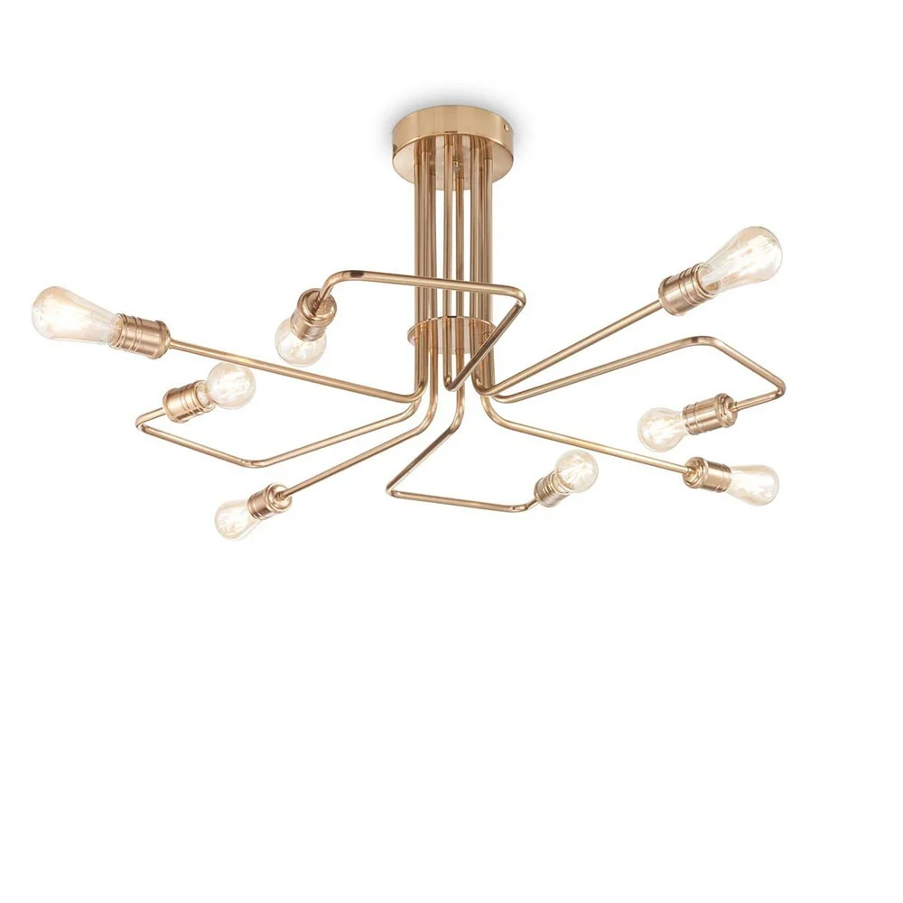 Plafoniera Triumph pl 8 con struttura in metallo nero opaco o in ottone invecchiato