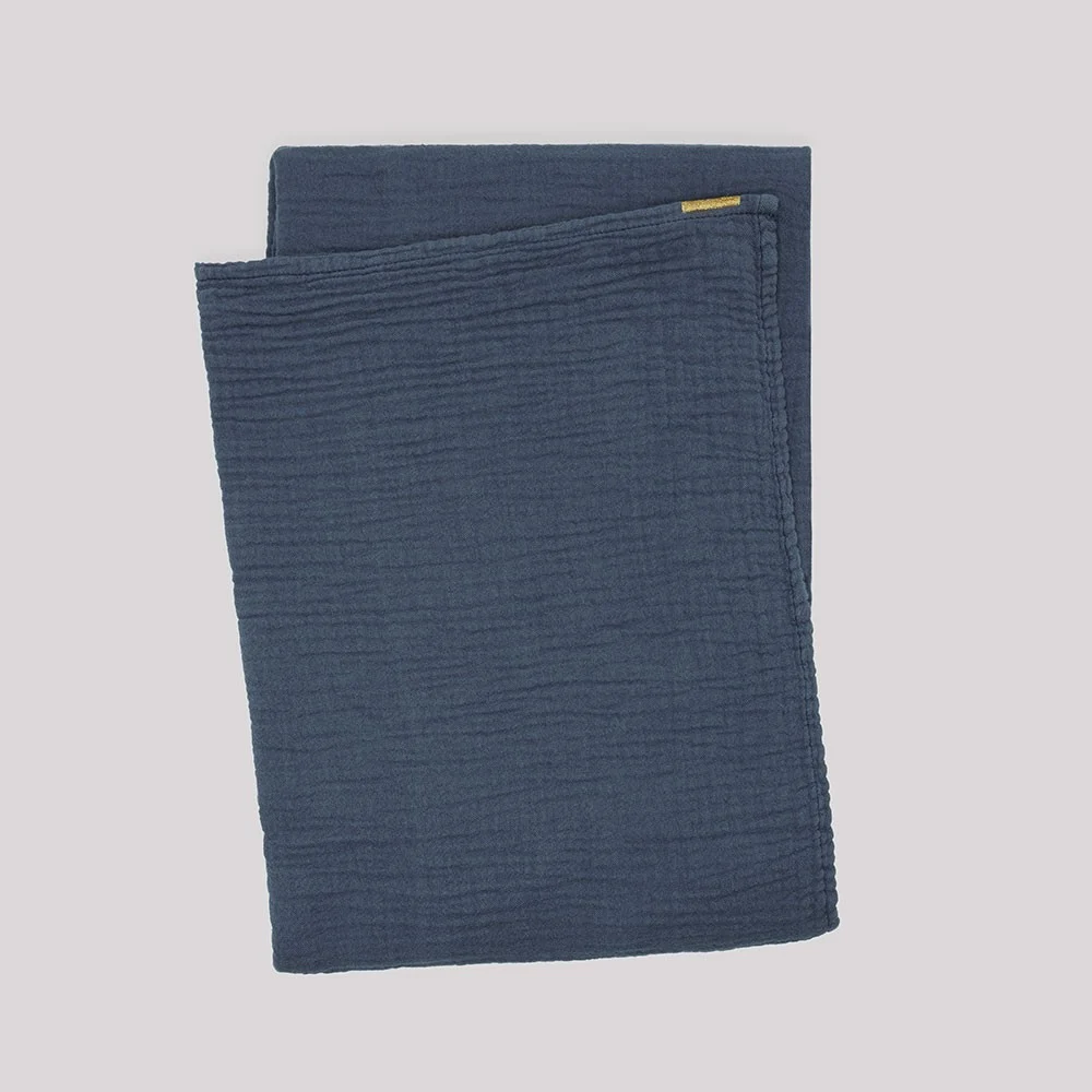 Plaid in doppia garza di cotone blu tempesta