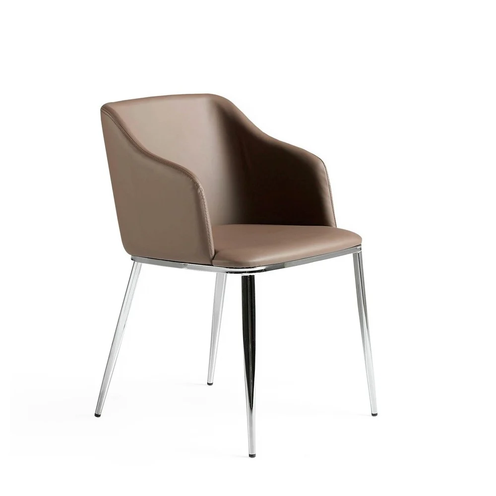 Angel Cerda poltrona 4022 Lounge realizzata con struttura in acciaio cromato e rivestita in similpelle marrone