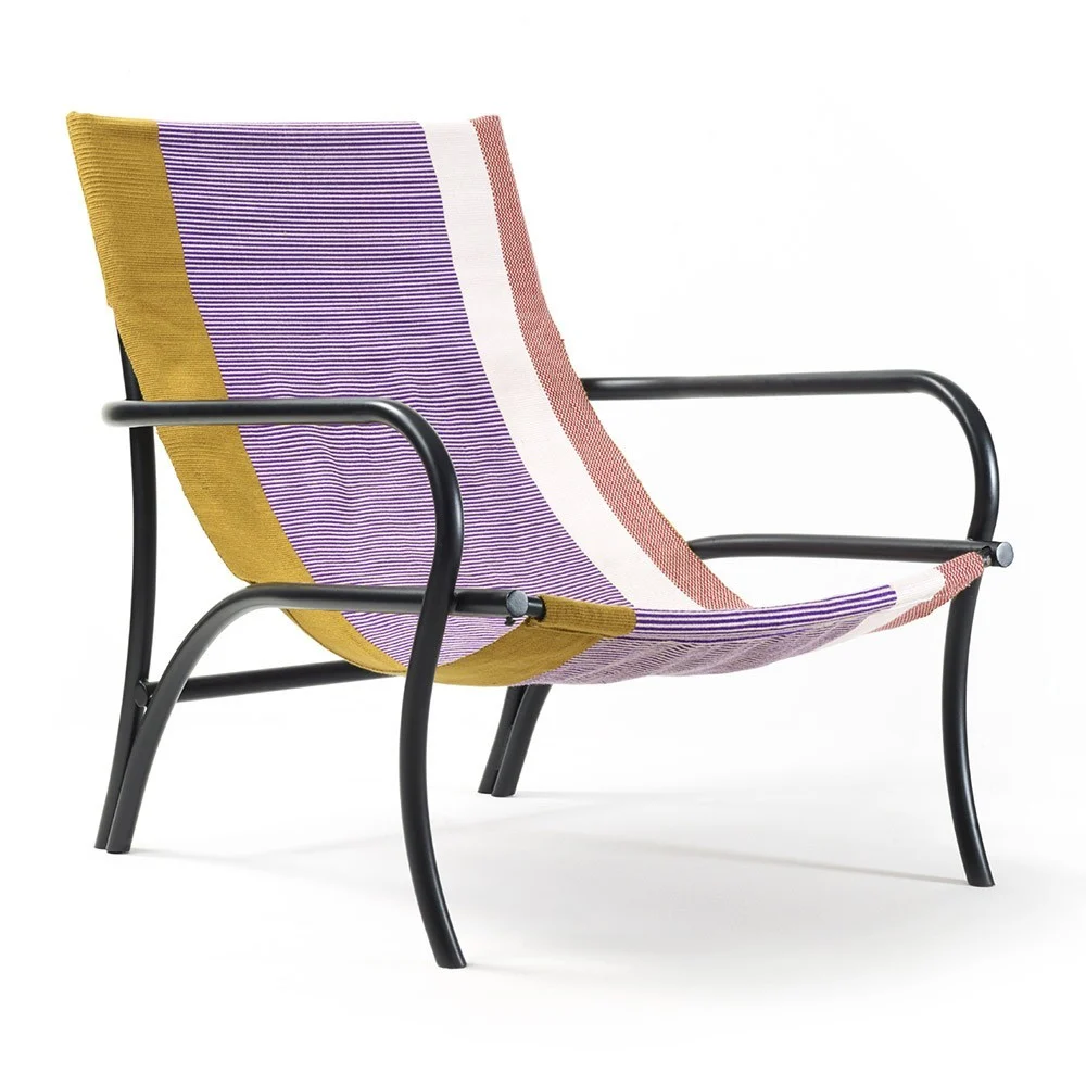 Poltrona Maraca oro, viola, rosso e nero