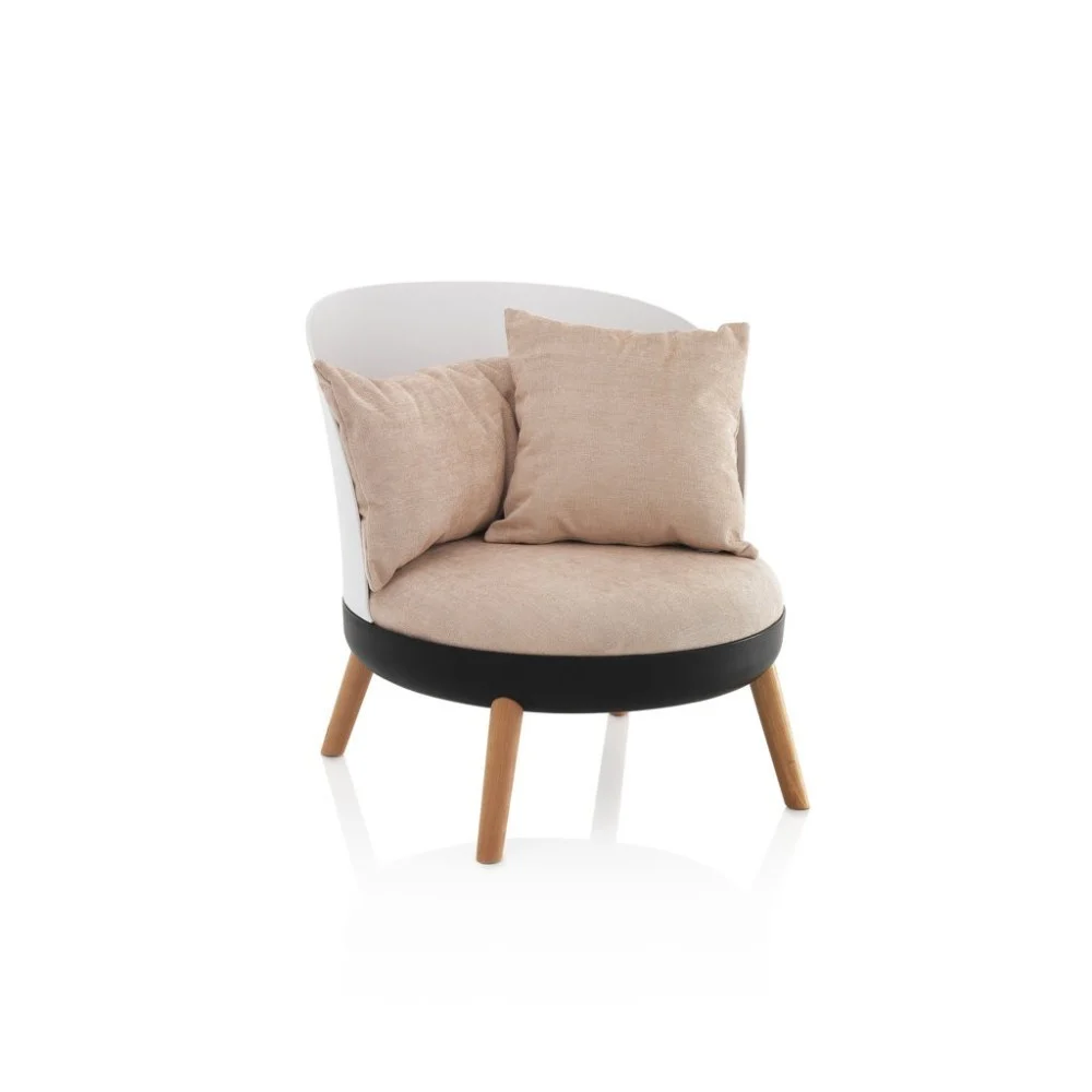 Poltrona Roll con struttura in metallo rivestito effetto rovere e rivestimento in microfibra