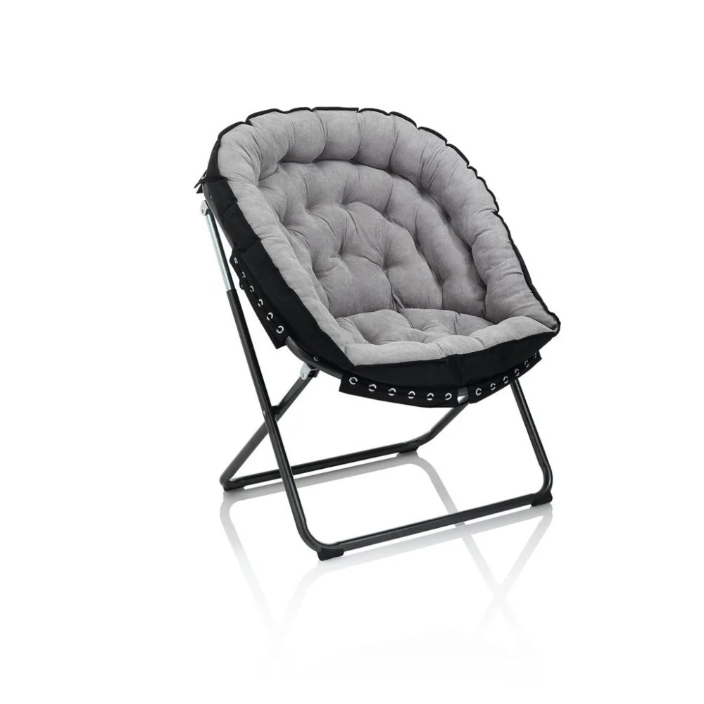Poltrona Softly richiudibile con struttura in metallo e rivestimento in velluto grigio
