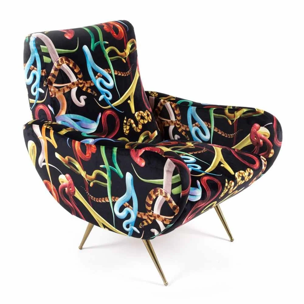Seletti Snakes poltrona disegnato da Toiletpaper disponibile con o senza Pouf
