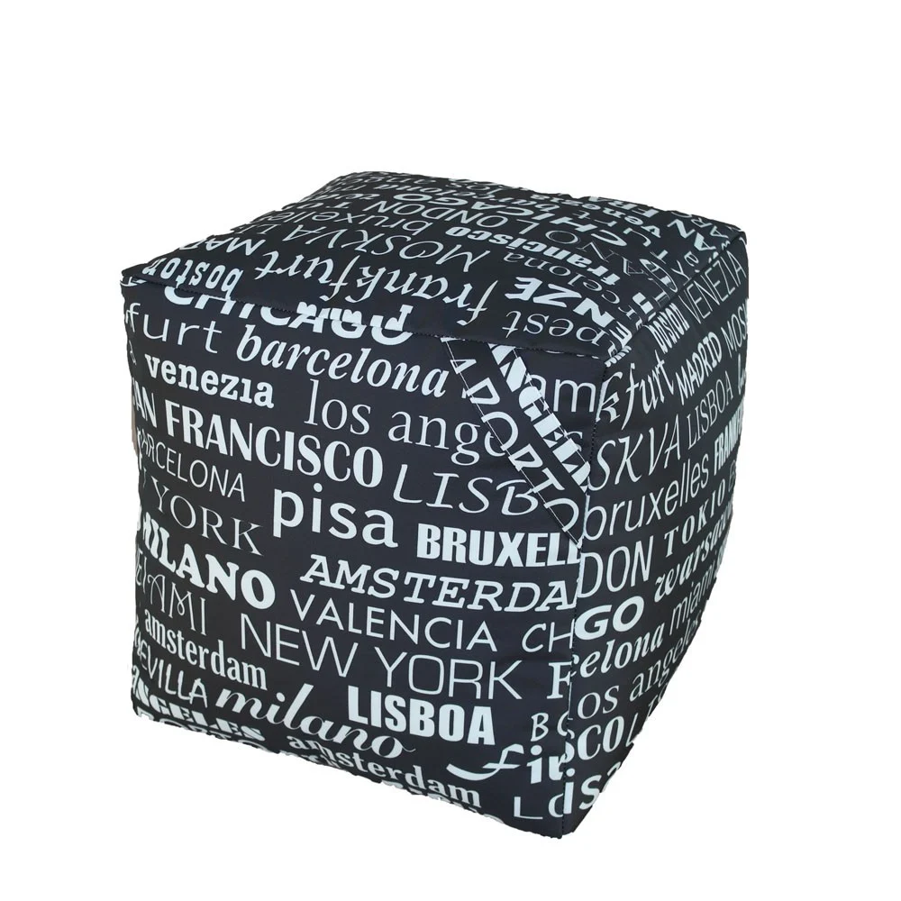 Pouf Sacco Cubo impermeabile per esterni con stoffa citta del mondo