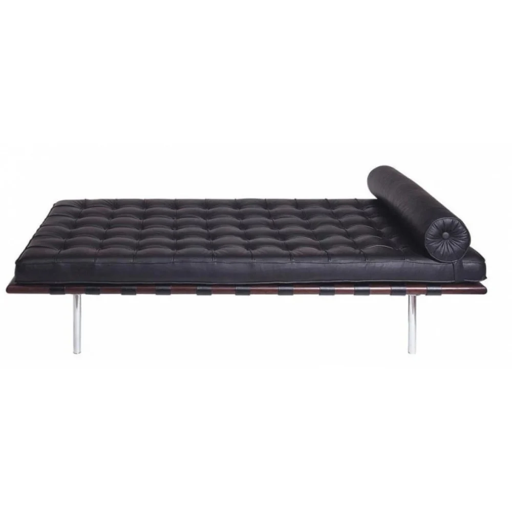 Riedizione Letto Barcellona di Ludwig  Mies van der Rohe in vera pelle italiana
