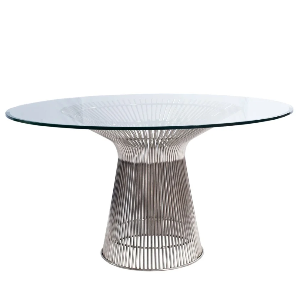Riedizione Tavolo da Pranzo Platner in acciaio e piano in vetro