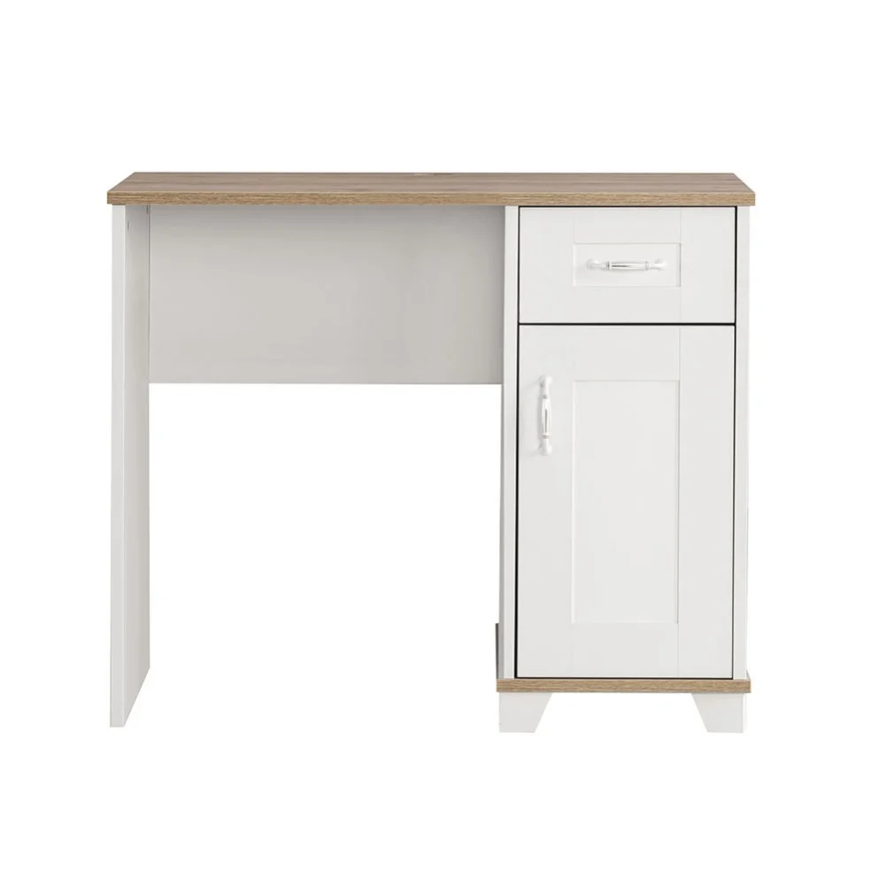Scrivania Frezya realizzata in legno melaminico con cassetti e libreria