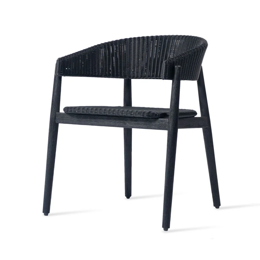 Sedia Mona teak e vimini nero