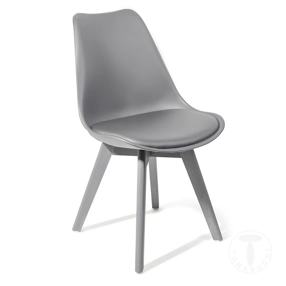 Tomasucci Kiki Evo Wood sedia con gambe in legno massello, scocca in polipropilene e seduta rivestita in pelle sintetica
