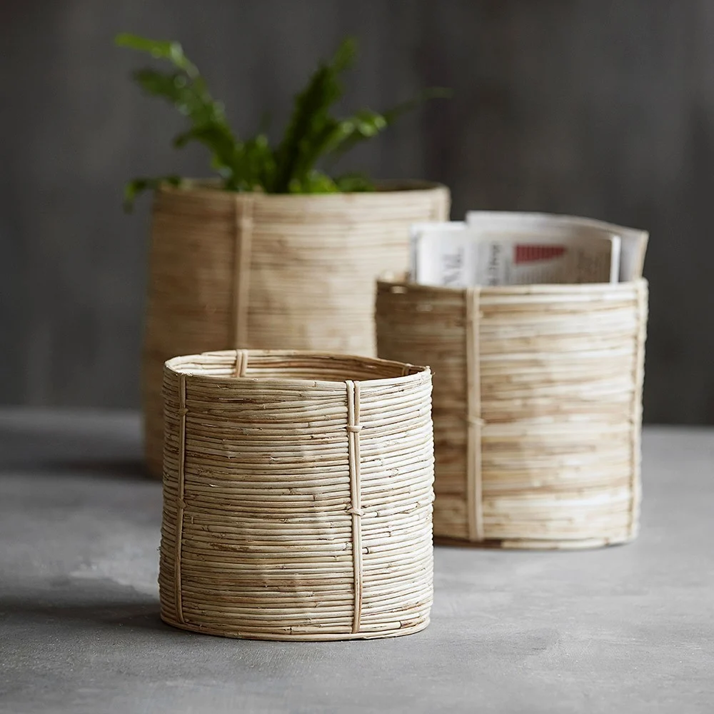 Set di tre cestini rotondi Chaka naturali