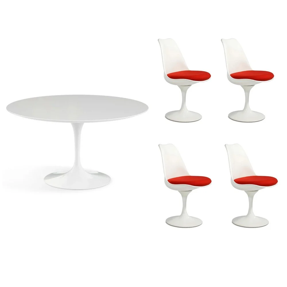Set tavolo rotondo allungabile e sedie riedizione Tulip