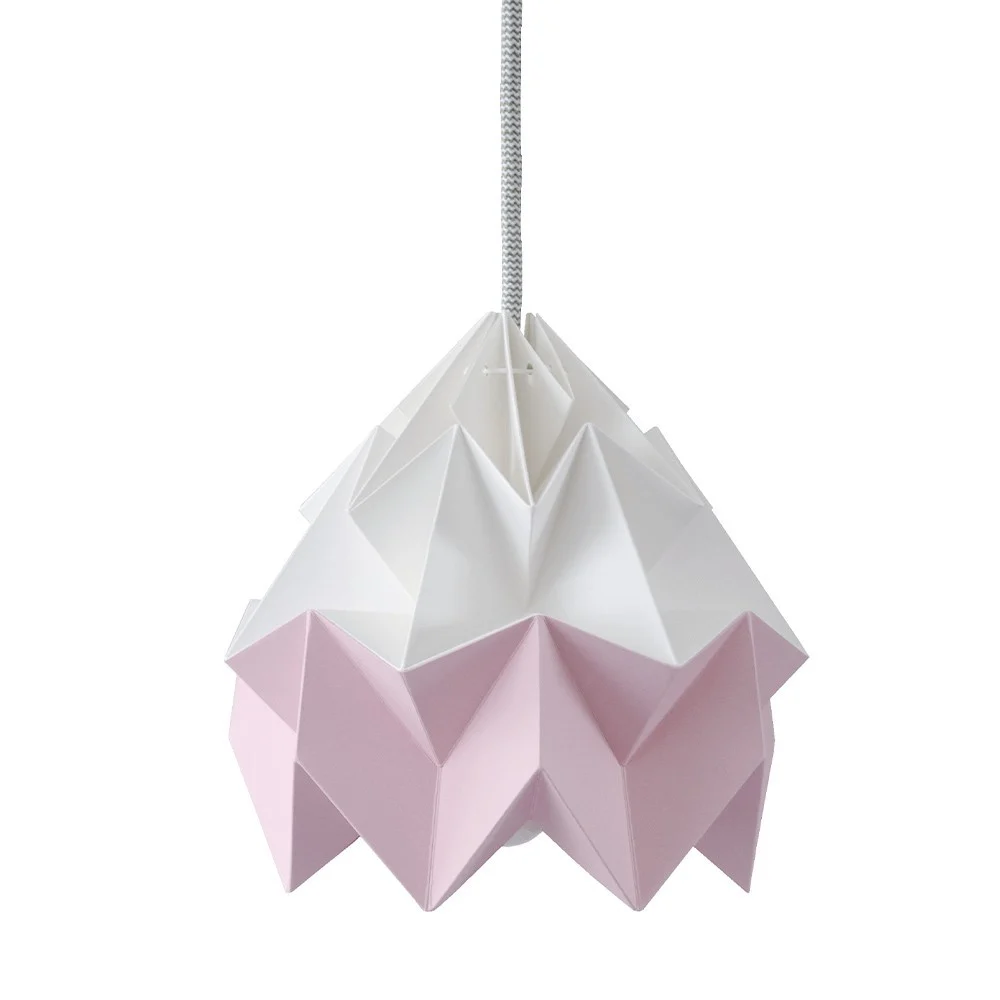 Sospensione origami in carta Moth bianca e rosa