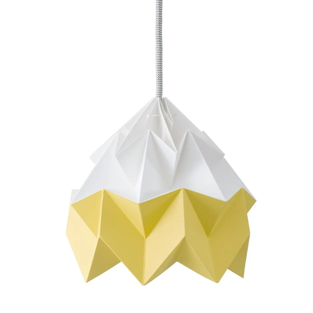 Sospensione origami in carta Moth bianco e giallo dorato