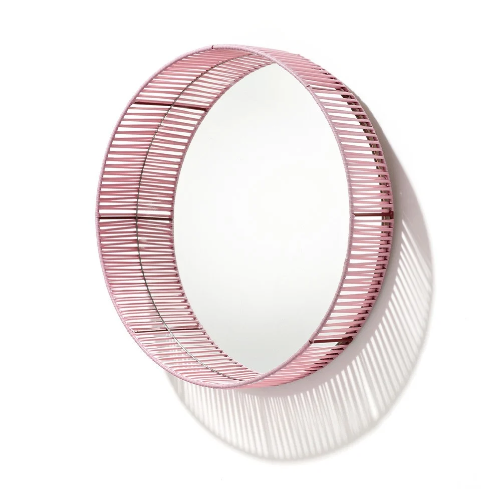 Specchio rotondo Cesta rosa e rosso