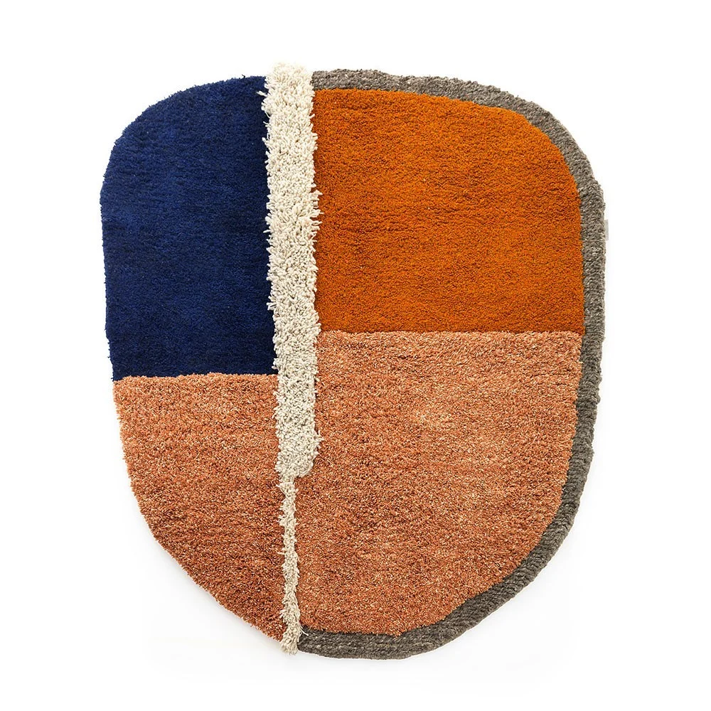 Tappeto Nudo L blu / arancio / ocra
