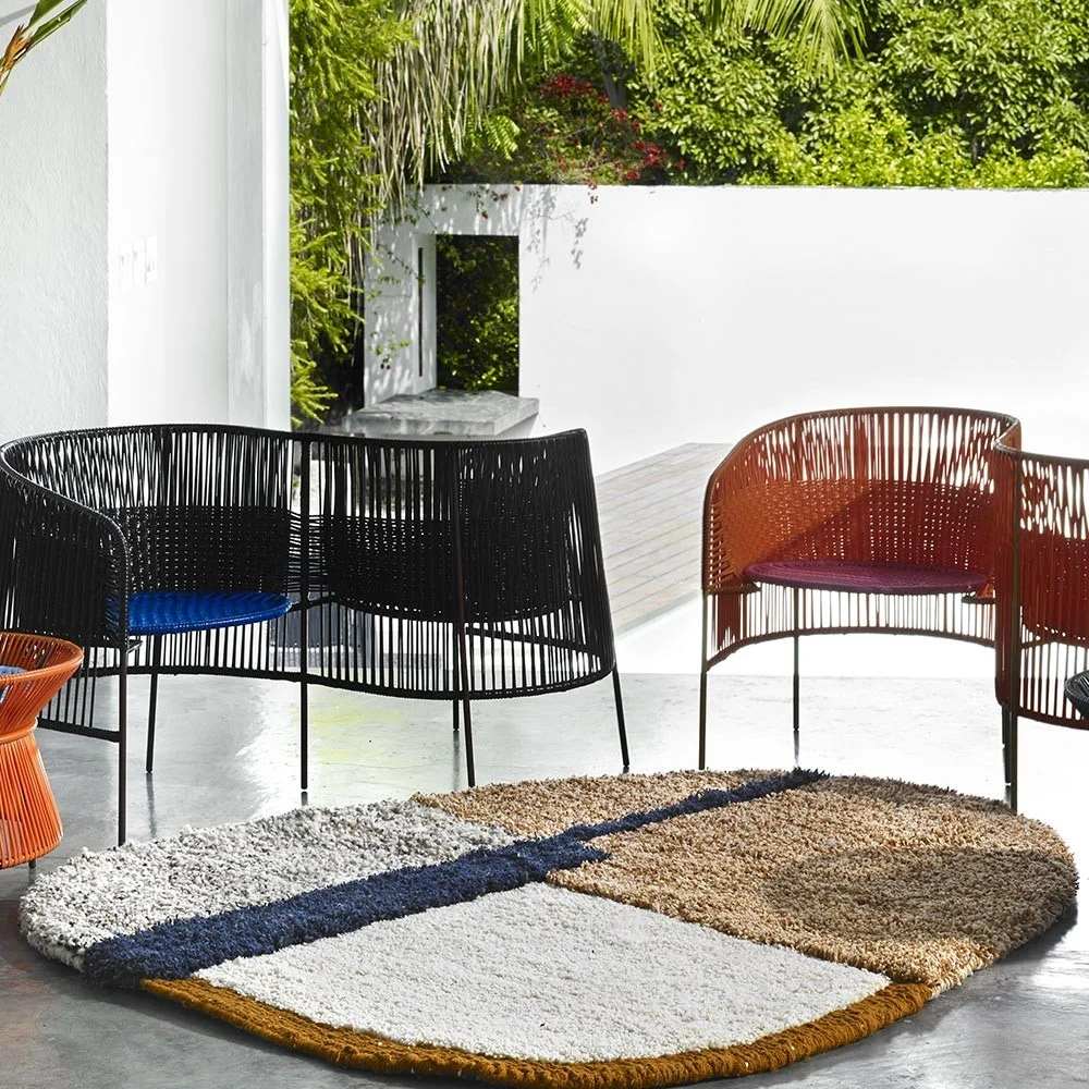 Tappeto Nudo S blu / arancio / ocra