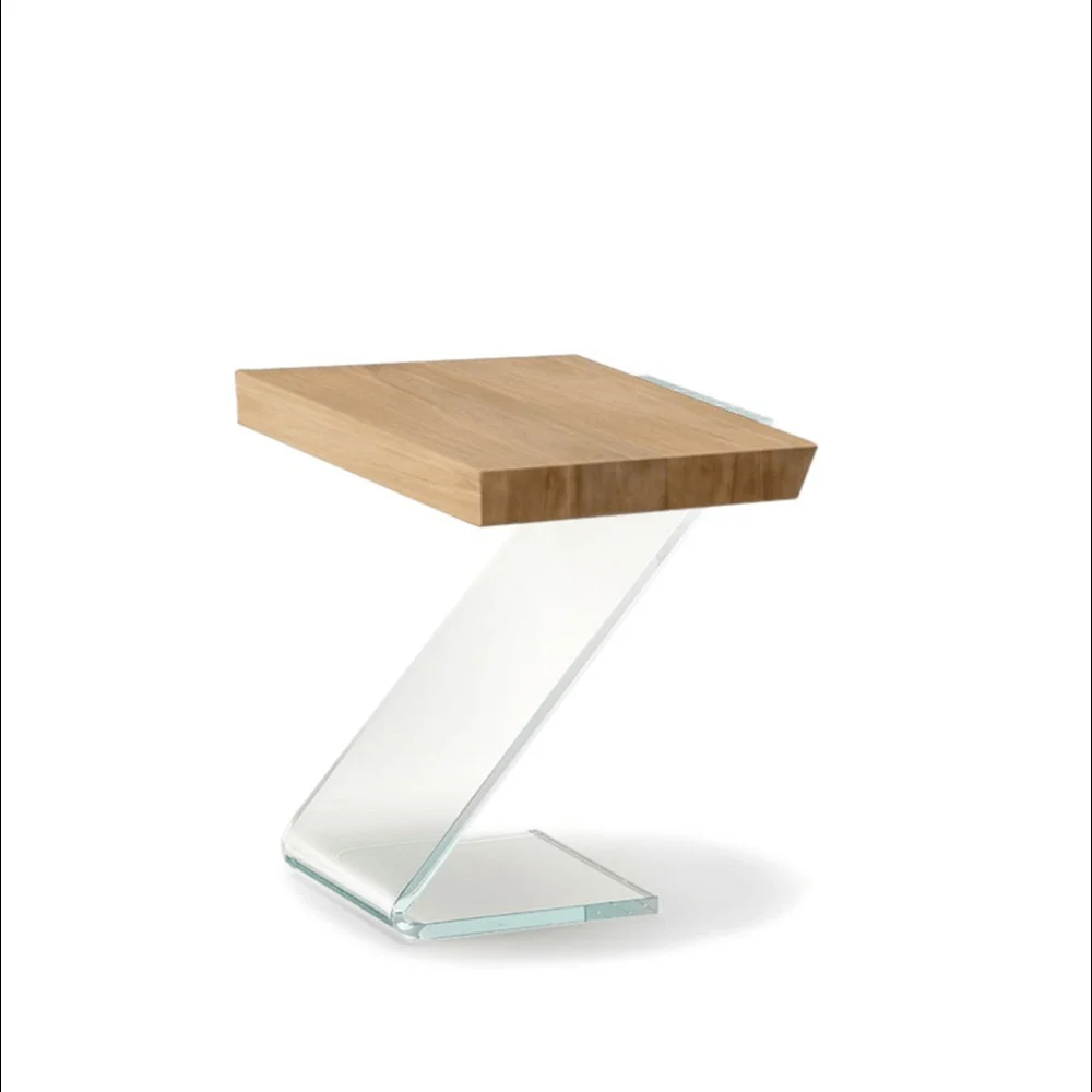 Tavolini Leaf di Altacorte struttura in vetro piano in legno rovere massello