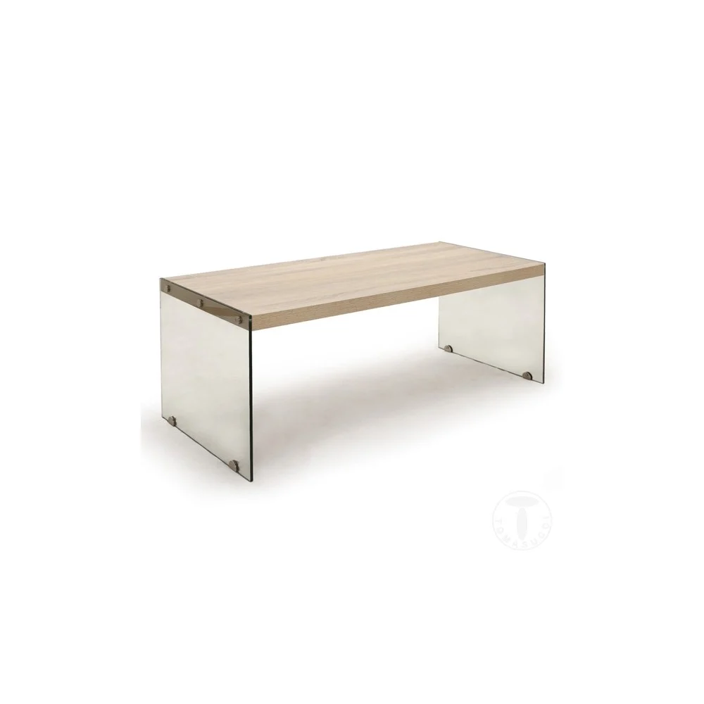 Tavolino da salotto Nancy di Tomasucci fianchi in vetro trasparente temperato e top di legno MDF