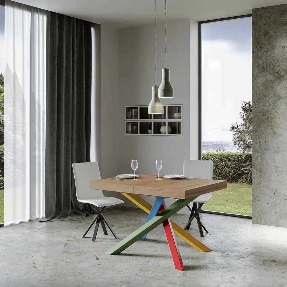 Tavolo allungabile Volantis Multicolor 2 con struttura in metallo e piano in legno